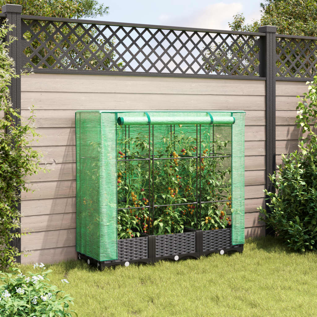 Plantenbak verhoogd met kashoes 120x40x123 cm rattanlook