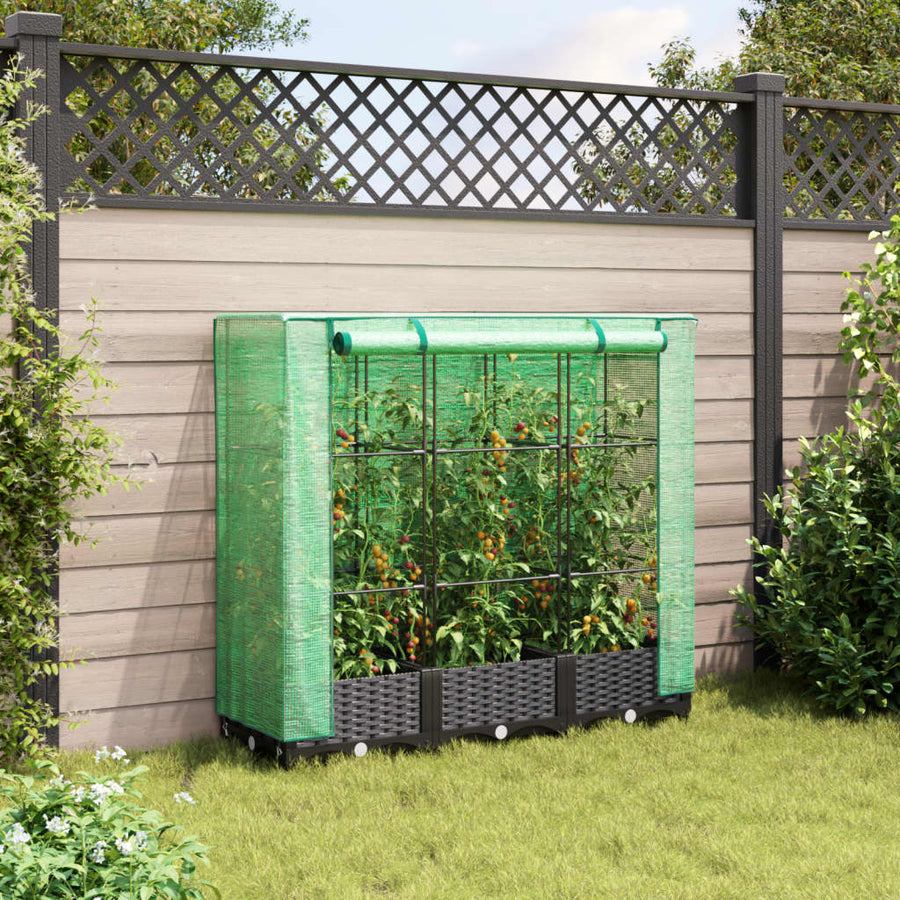 Plantenbak verhoogd met kashoes 120x40x123 cm rattanlook