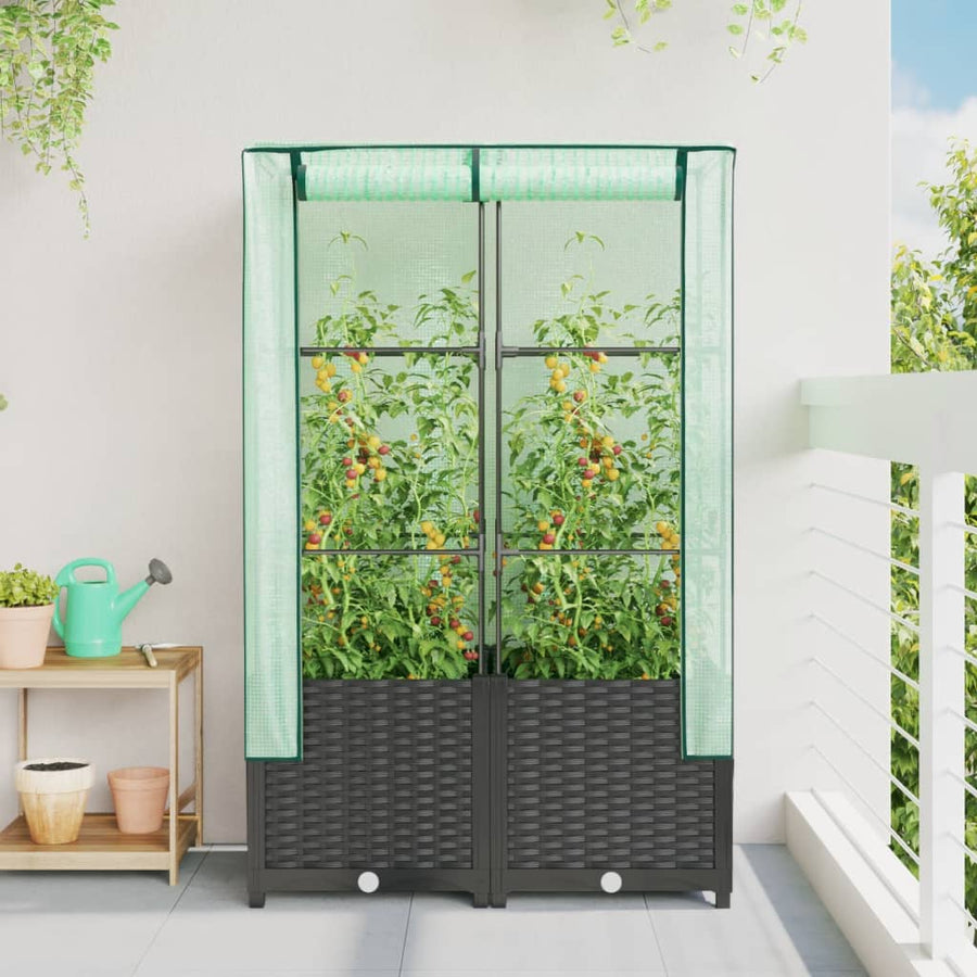 Plantenbak verhoogd met kashoes 80x40x138 cm rattanlook