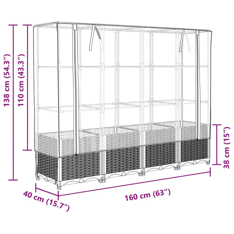 Plantenbak verhoogd met kashoes 160x40x138 cm rattanlook