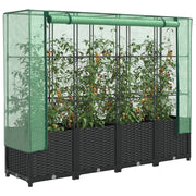 Plantenbak met kas 160x40x138 cm rotanlook zwart