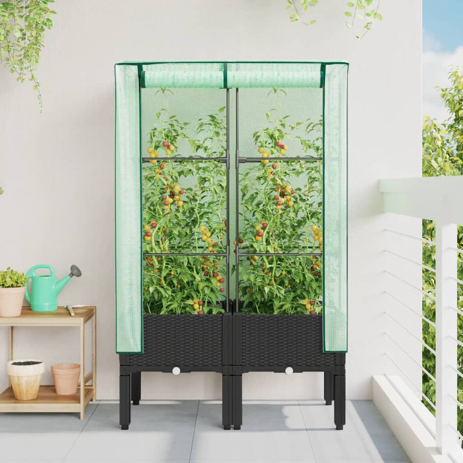 Plantenbak verhoogd met kashoes 80x40x140 cm rattanlook