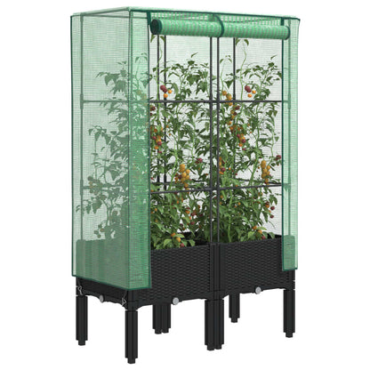 Plantenbak verhoogd met kashoes 80x40x140 cm rattanlook