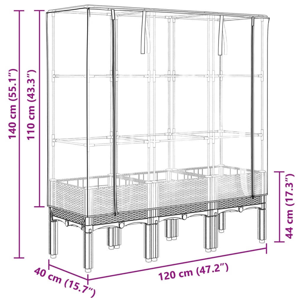 Plantenbak verhoogd met kashoes 120x40x140 cm rattanlook