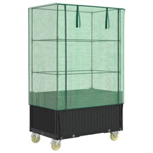 Plantenbak verhoogd met hoes en wielen 80x50x182 cm rattanlook