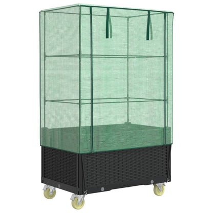 Plantenbak verhoogd met hoes en wielen 80x50x182 cm rattanlook