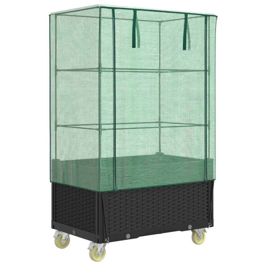 Plantenbak verhoogd met hoes en wielen 80x50x182 cm rattanlook