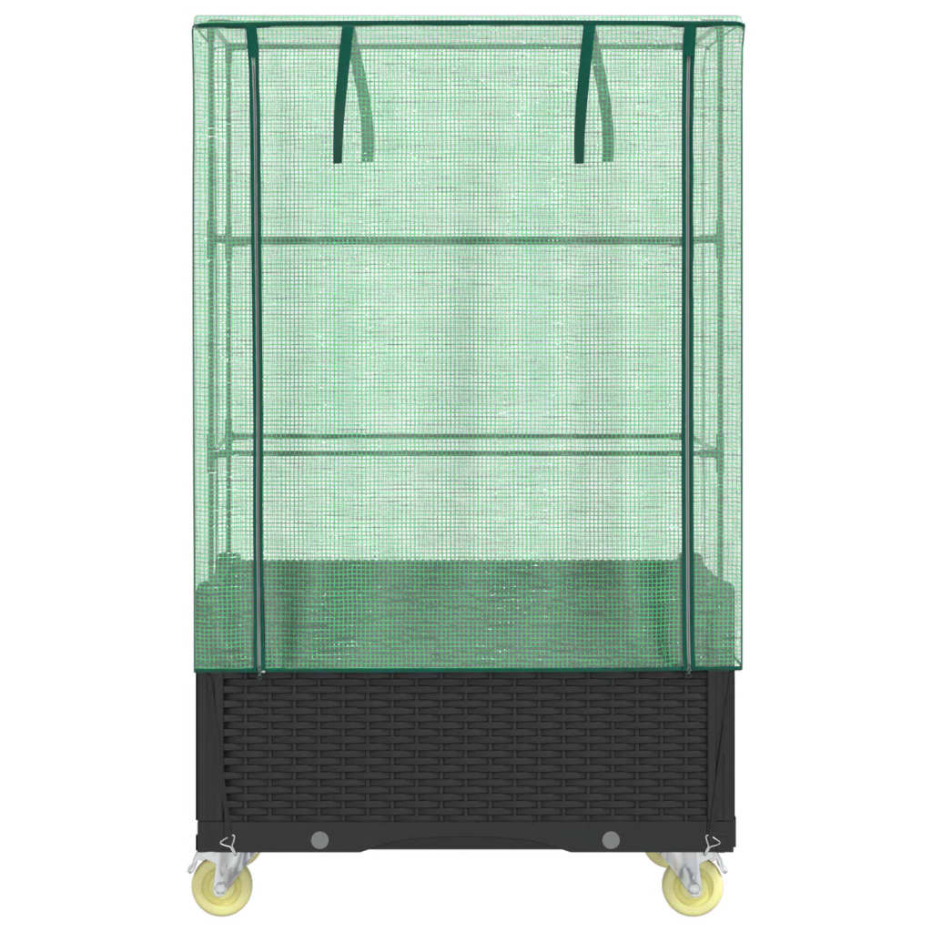 Plantenbak verhoogd met hoes en wielen 80x50x182 cm rattanlook