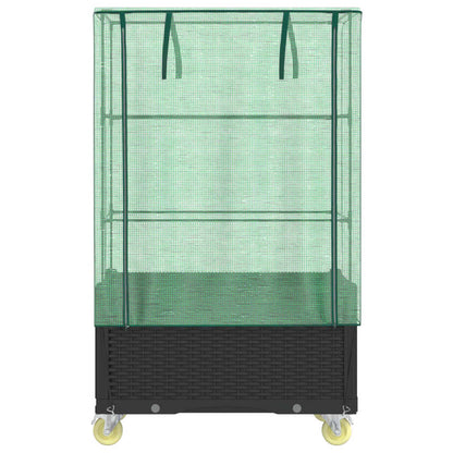 Plantenbak verhoogd met hoes en wielen 80x50x182 cm rattanlook