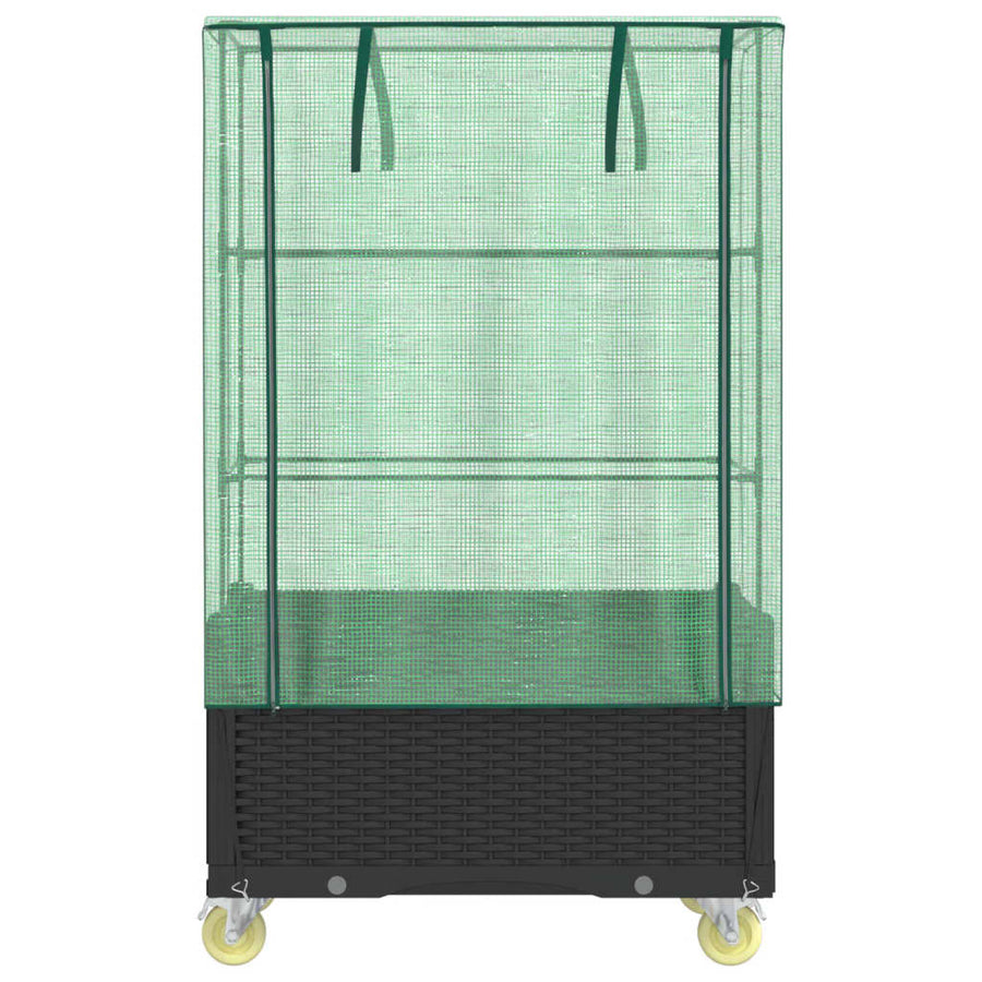 Plantenbak verhoogd met hoes en wielen 80x50x182 cm rattanlook