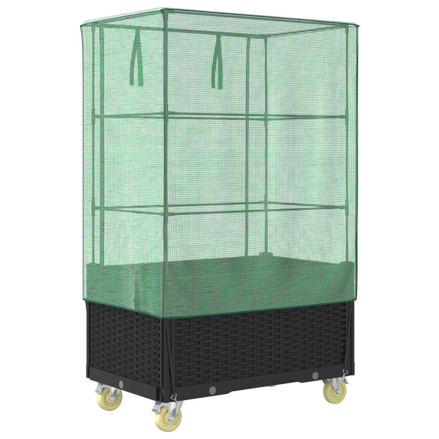 Plantenbak verhoogd met hoes en wielen 80x50x182 cm rattanlook