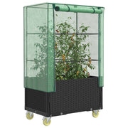 Plantenbak verhoogd 80x50x182 cm rattanlook met hoes en wielen