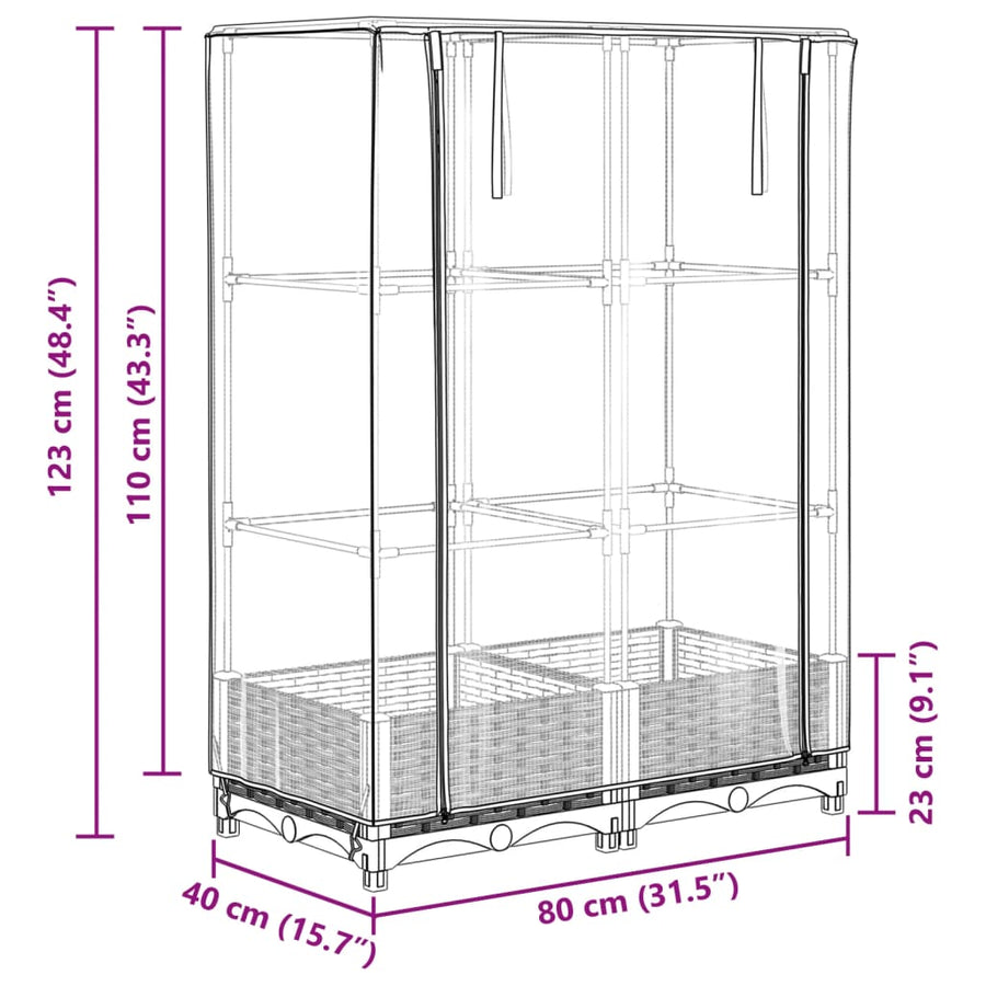 Plantenbak verhoogd met kashoes 80x40x123 cm rattanlook