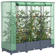 Plantenbak verhoogd met kas 120x40x123 cm rotanlook donkergrijs