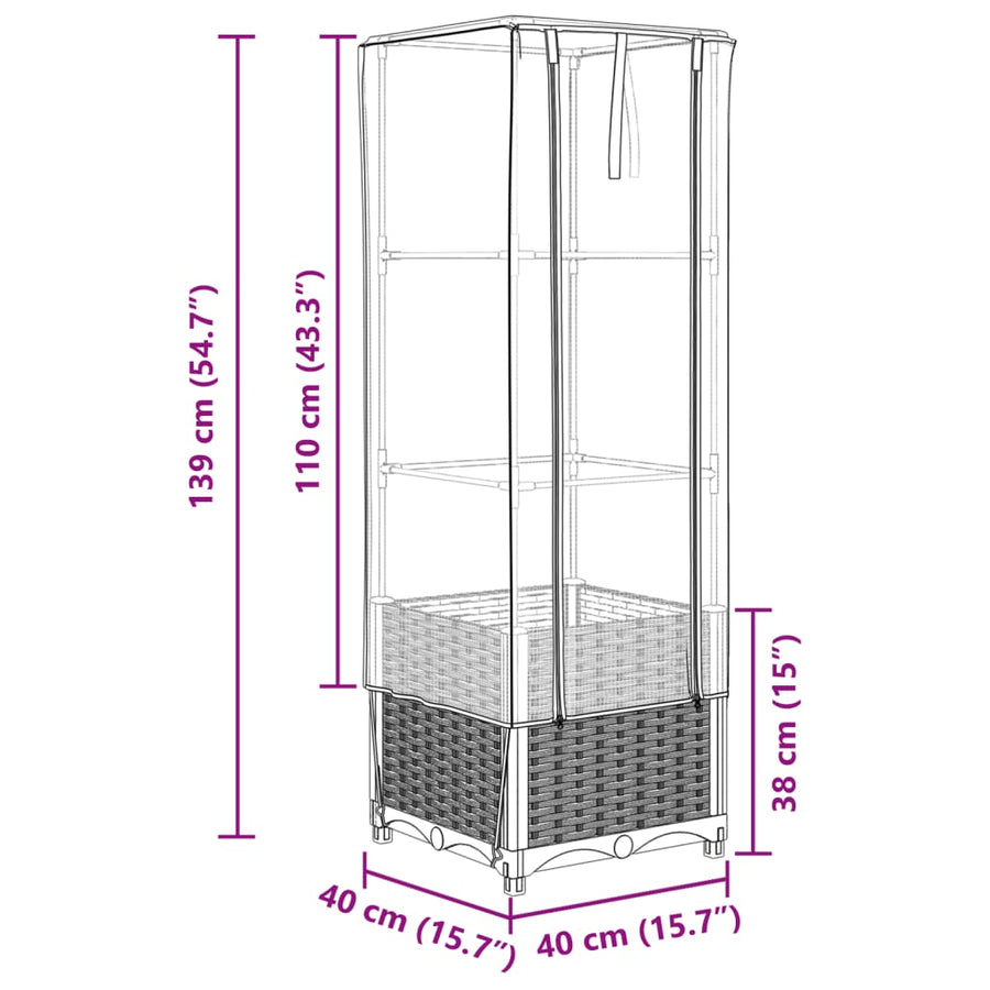 Plantenbak verhoogd met kashoes 40x40x139 cm rattanlook