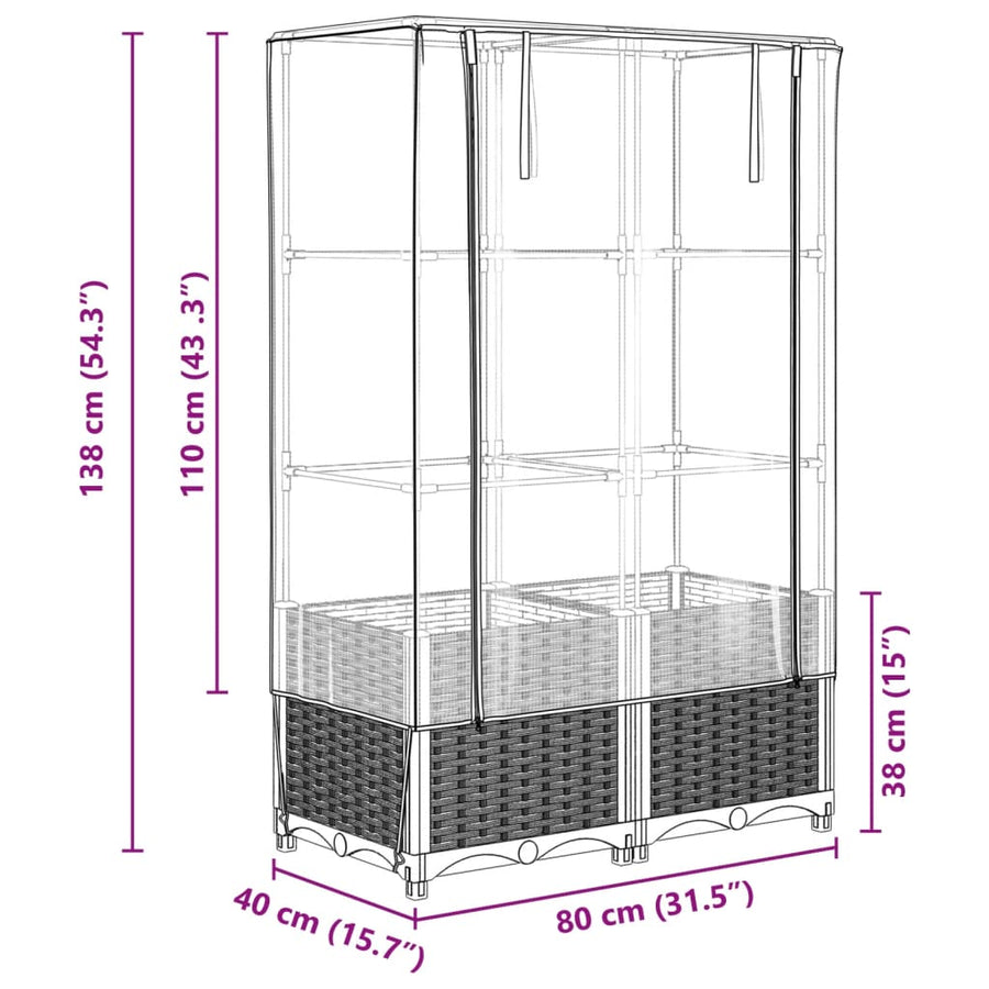 Plantenbak verhoogd met kashoes 80x40x138 cm rattanlook