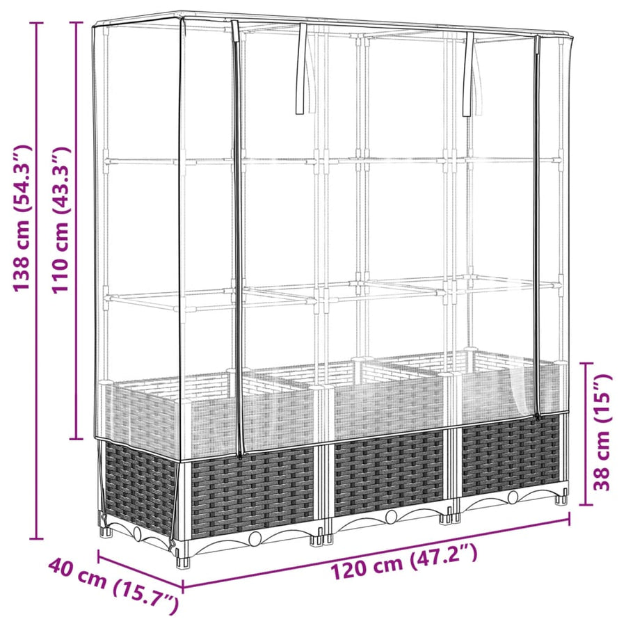 Plantenbak verhoogd met kashoes 120x40x138 cm rattanlook