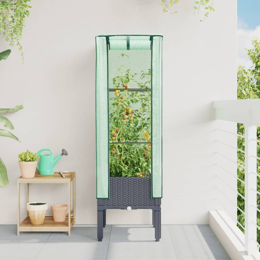 Plantenbak verhoogd met kashoes 40x40x140 cm rattanlook