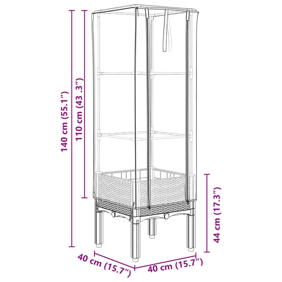 Plantenbak verhoogd met kashoes 40x40x140 cm rattanlook