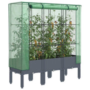 Plantenbak verhoogd met kas 120x40x140 cm rattanlook donkergrijs