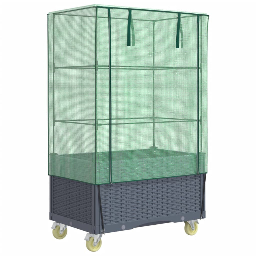 Plantenbak verhoogd met hoes en wielen 80x50x182 cm rattanlook