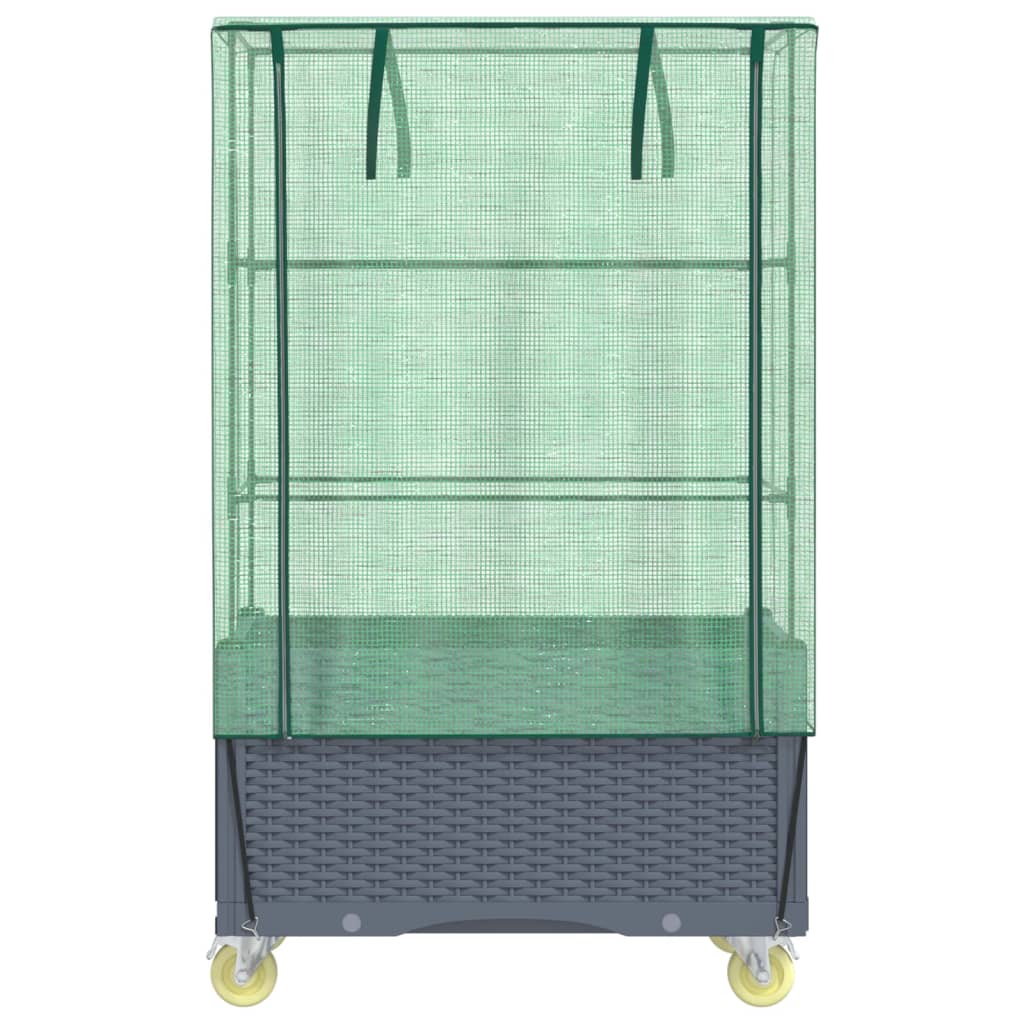 Plantenbak verhoogd met hoes en wielen 80x50x182 cm rattanlook
