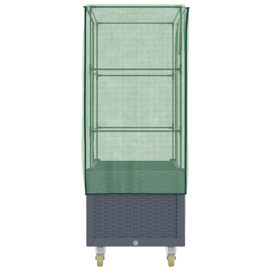Plantenbak verhoogd met hoes en wielen 80x50x182 cm rattanlook