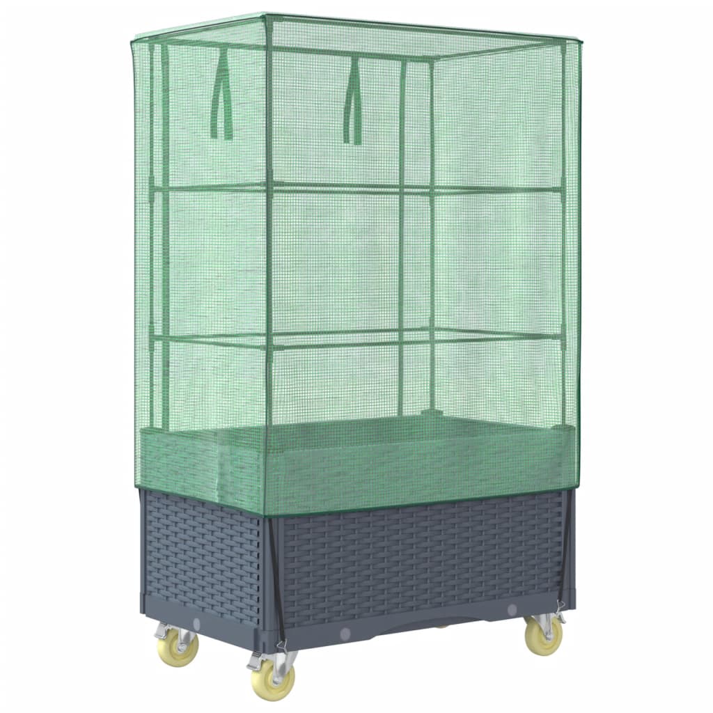 Plantenbak verhoogd met hoes en wielen 80x50x182 cm rattanlook