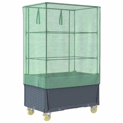 Plantenbak verhoogd met hoes en wielen 80x50x182 cm rattanlook