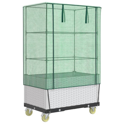 Plantenbak Verhoogd Met Hoes En Wielen 80X50X182 Cm Rattanlook Wit