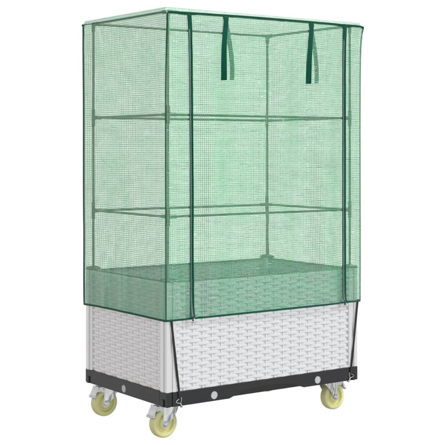 Plantenbak Verhoogd Met Hoes En Wielen 80X50X182 Cm Rattanlook Wit