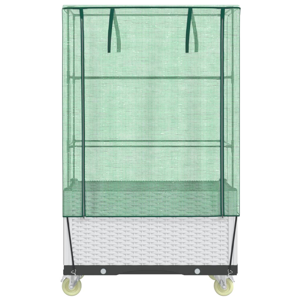 Plantenbak Verhoogd Met Hoes En Wielen 80X50X182 Cm Rattanlook Wit