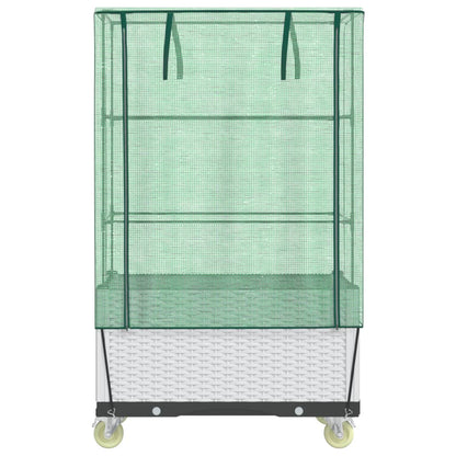 Plantenbak Verhoogd Met Hoes En Wielen 80X50X182 Cm Rattanlook Wit