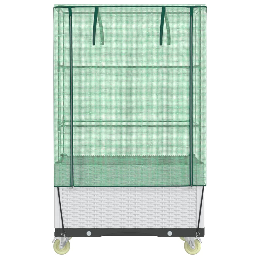 Plantenbak Verhoogd Met Hoes En Wielen 80X50X182 Cm Rattanlook Wit
