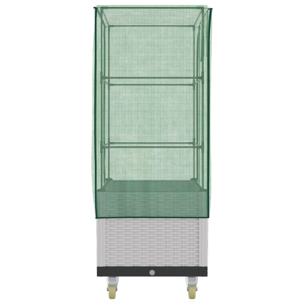 Plantenbak Verhoogd Met Hoes En Wielen 80X50X182 Cm Rattanlook Wit