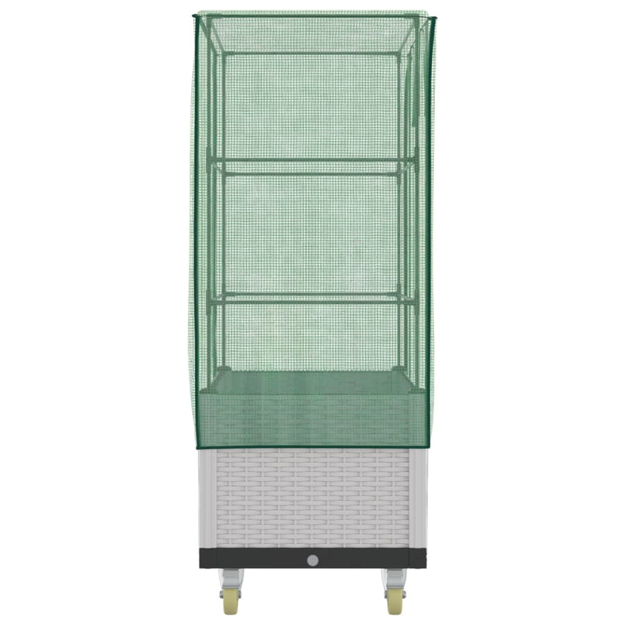 Plantenbak Verhoogd Met Hoes En Wielen 80X50X182 Cm Rattanlook Wit