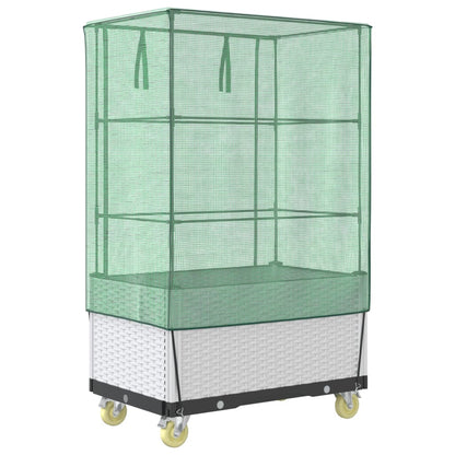Plantenbak Verhoogd Met Hoes En Wielen 80X50X182 Cm Rattanlook Wit