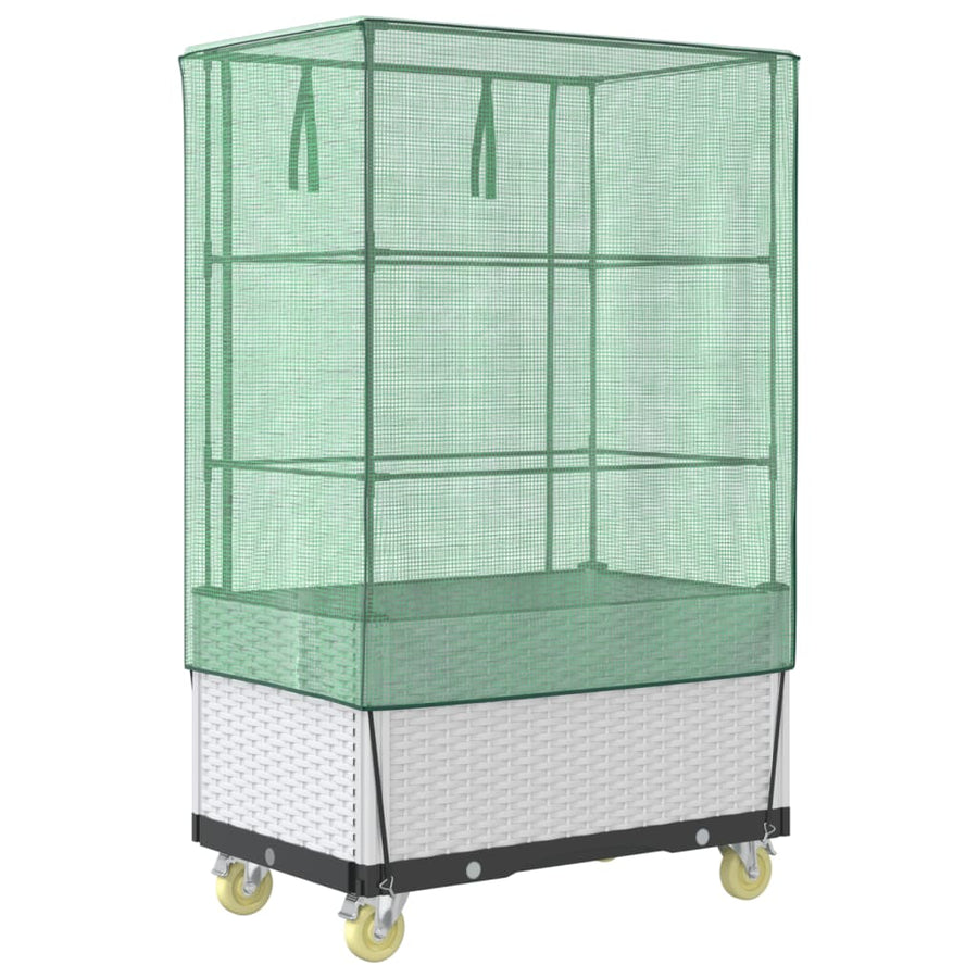 Plantenbak Verhoogd Met Hoes En Wielen 80X50X182 Cm Rattanlook Wit