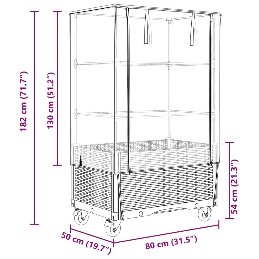 Plantenbak Verhoogd Met Hoes En Wielen 80X50X182 Cm Rattanlook Wit
