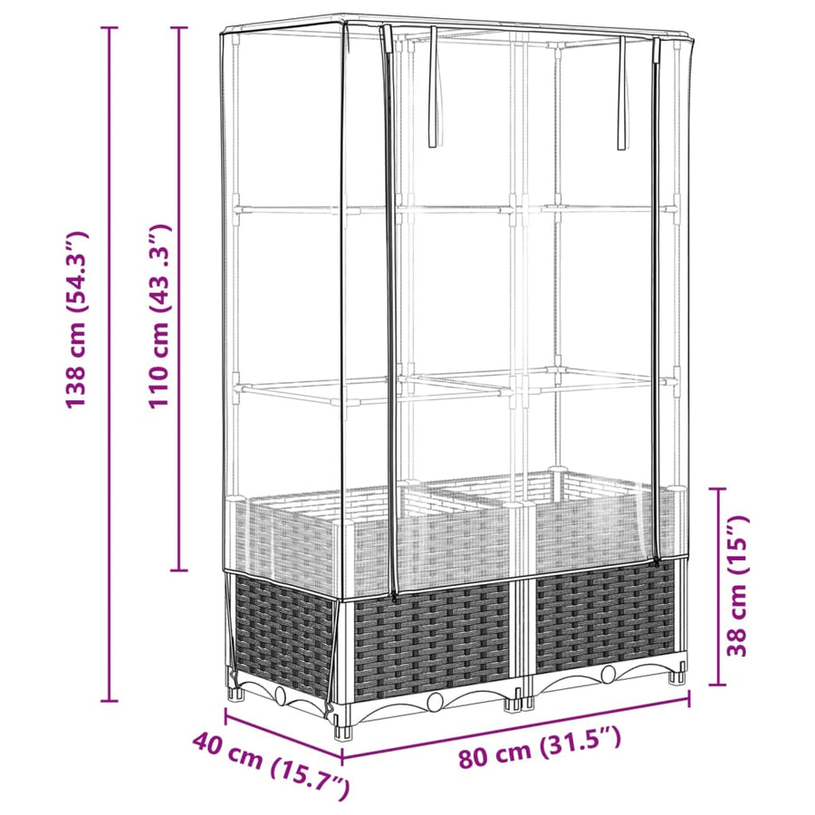 Plantenbak verhoogd met kashoes 80x40x138 cm rattanlook