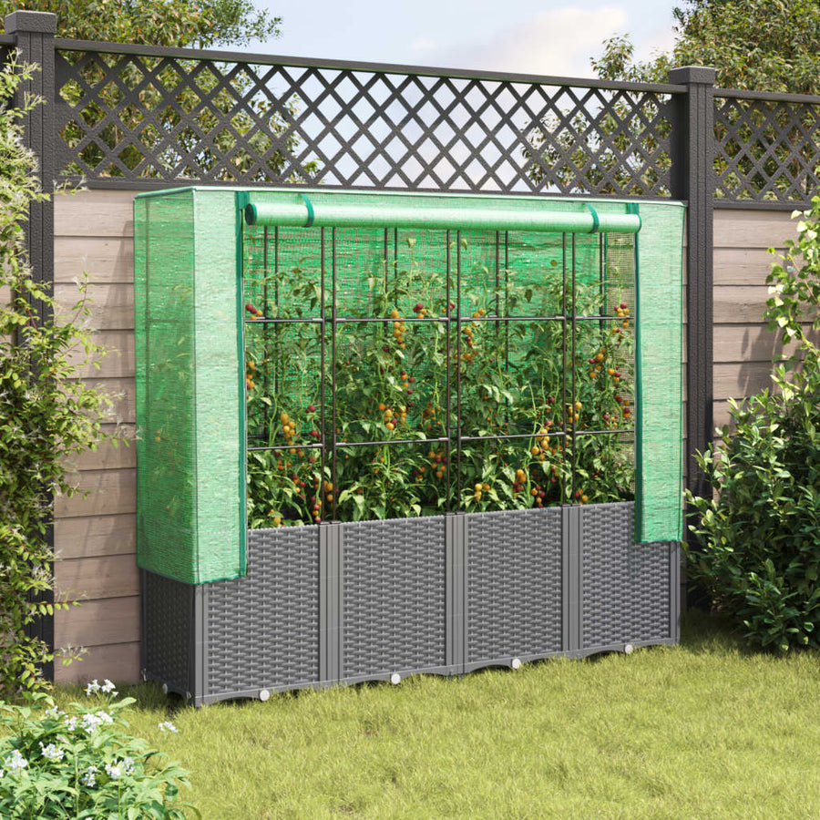 Plantenbak verhoogd met kashoes 160x40x153 cm rattanlook
