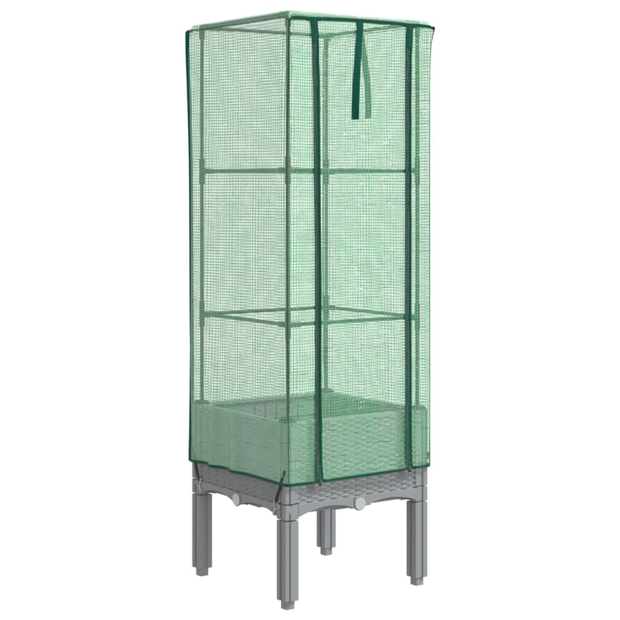 Plantenbak Verhoogd Met Kashoes Rattanlook 40 x 40 x 140 cm Lichtgrijs