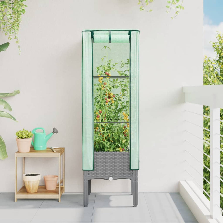 Plantenbak Verhoogd Met Kashoes Rattanlook 40 x 40 x 140 cm Lichtgrijs