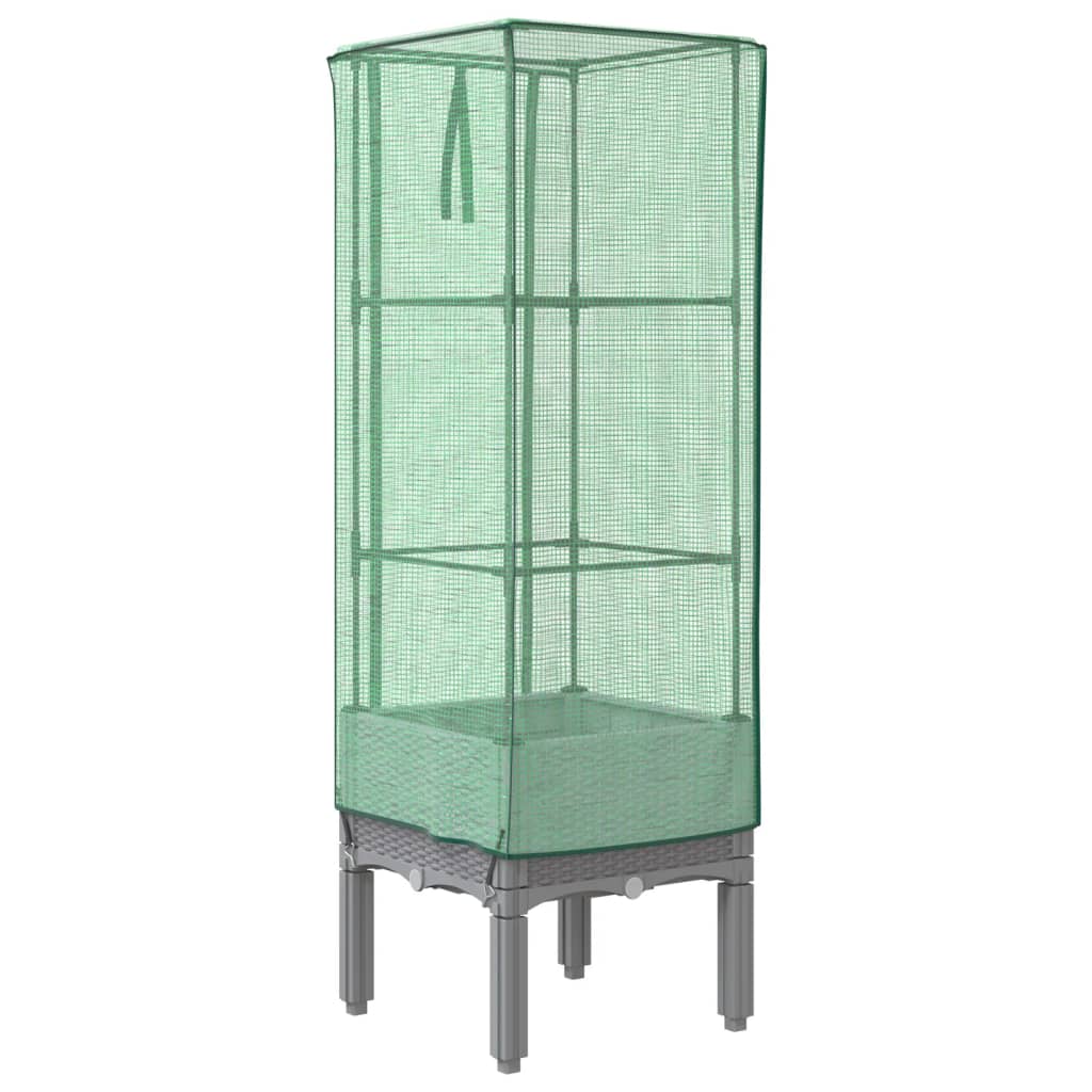 Plantenbak Verhoogd Met Kashoes Rattanlook 40 x 40 x 140 cm Lichtgrijs