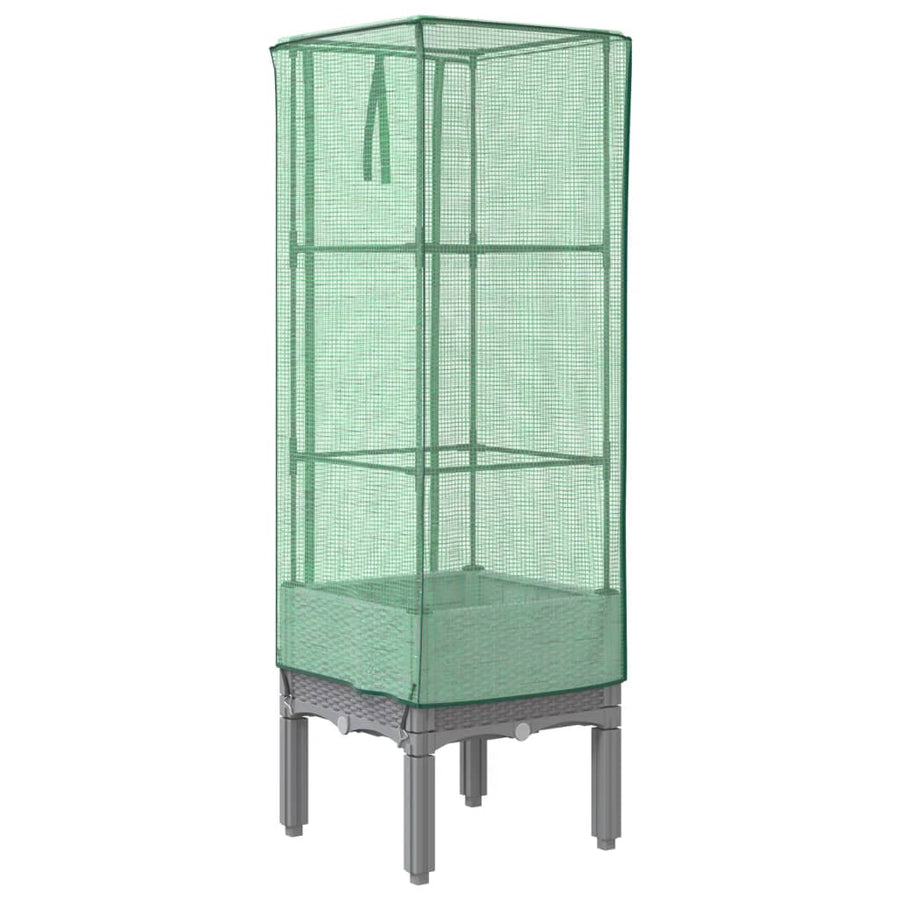 Plantenbak Verhoogd Met Kashoes Rattanlook 40 x 40 x 140 cm Lichtgrijs