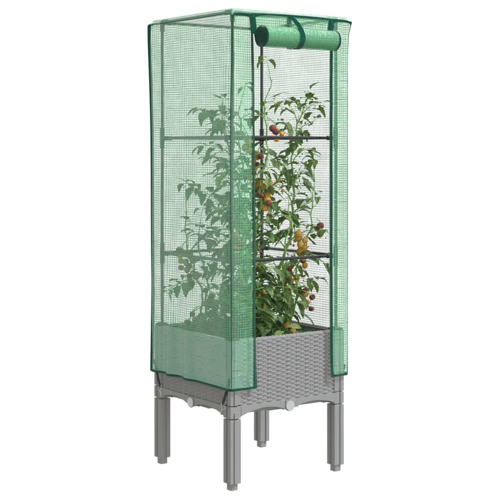 Plantenbak Verhoogd Met Kashoes Rattanlook 40 x 40 x 140 cm Lichtgrijs