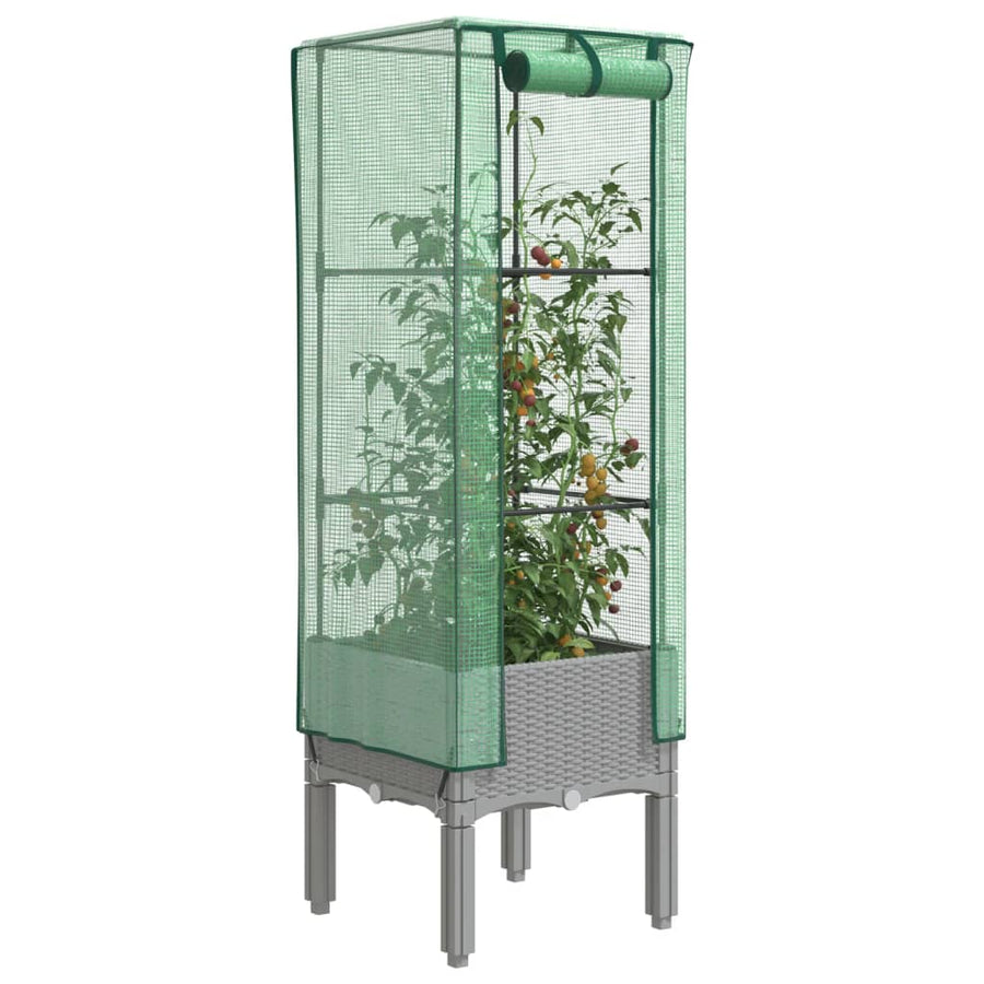 Plantenbak Verhoogd Met Kashoes Rattanlook 40 x 40 x 140 cm Lichtgrijs