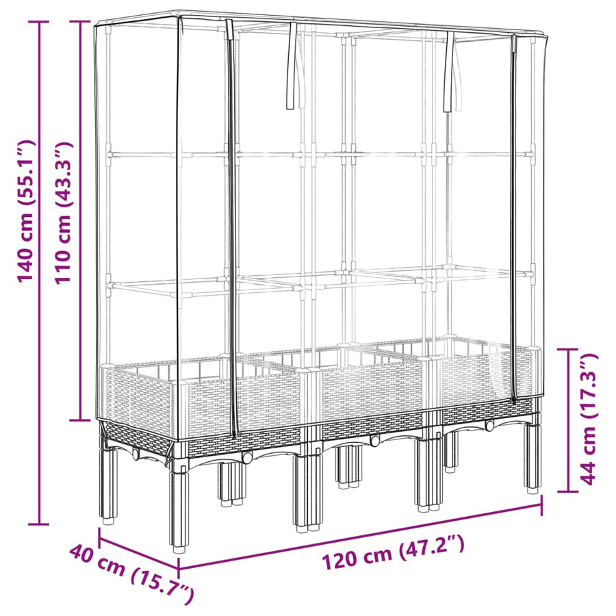 Plantenbak verhoogd met kashoes 120x40x140 cm rattanlook