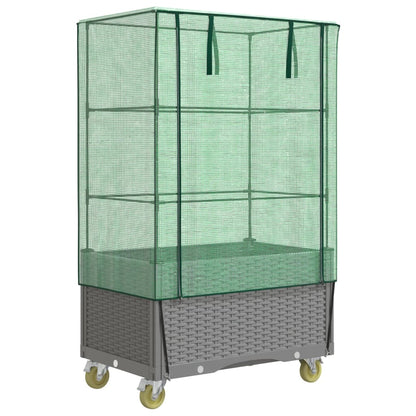 Plantenbak verhoogd met hoes en wielen 80x50x182 cm rattanlook