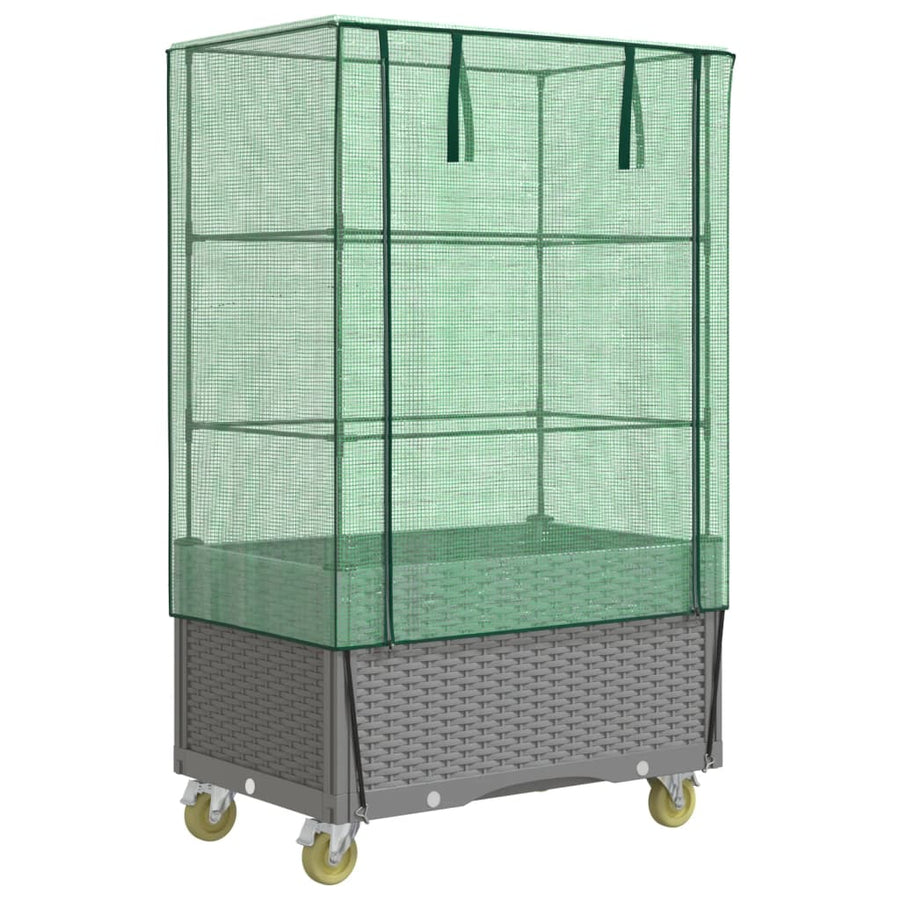 Plantenbak verhoogd met hoes en wielen 80x50x182 cm rattanlook